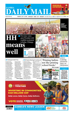 Cover of Zambia Daily Mail