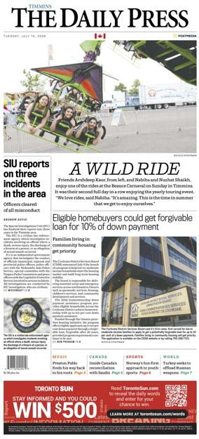 Cover of The Daily Press (Timmins)