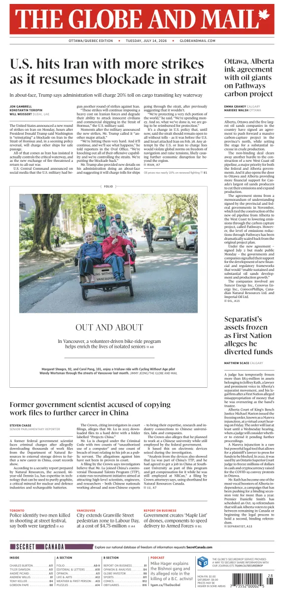 Cover of The Globe and Mail (Ottawa/Quebec Edition)