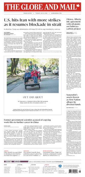 Cover of The Globe and Mail (Prairie Edition)