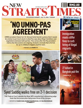 Cover of New Straits Times