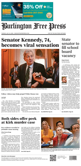 Cover of Burlington Free Press
