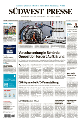 Cover of Sudwest Presse - Metzinger Uracher Volksblatt - Der Ermstalbote