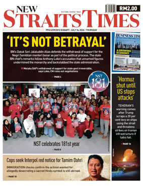 Cover of New Straits Times