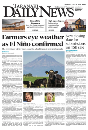 Cover of Taranaki Daily News
