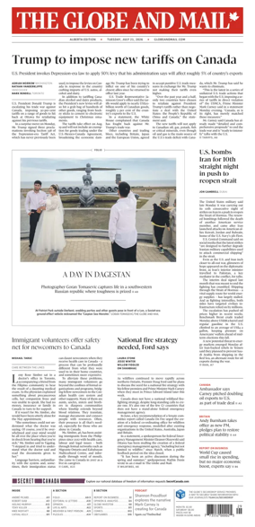 Cover of The Globe and Mail (Alberta Edition)