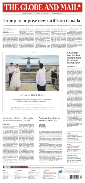 Cover of The Globe and Mail (Ontario Edition)