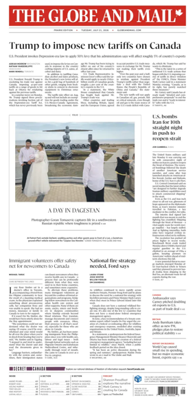 Cover of The Globe and Mail (Prairie Edition)