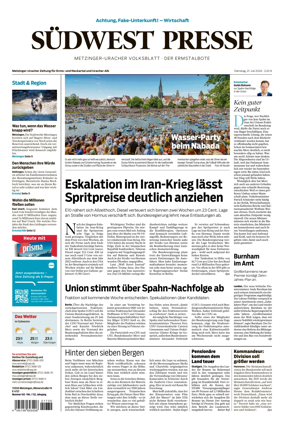 Cover of Sudwest Presse - Metzinger Uracher Volksblatt - Der Ermstalbote