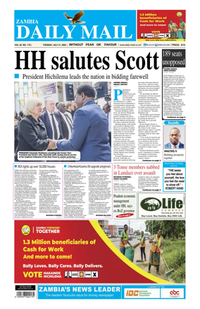Cover of Zambia Daily Mail
