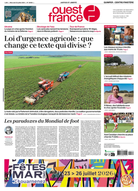 Cover of Ouest-France (Quimper Centre-Finistere)