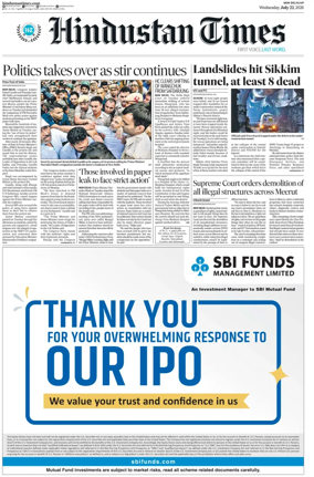 Cover of Hindustan Times (West UP)