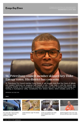 Cover of Tampa Bay Times TFP