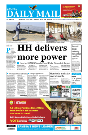 Cover of Zambia Daily Mail