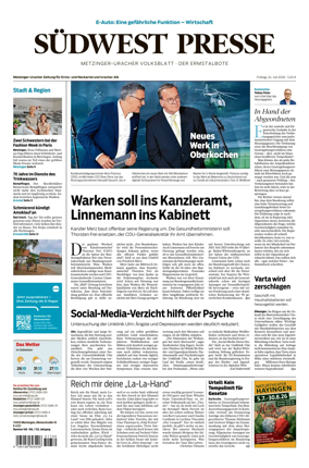 Cover of Sudwest Presse - Metzinger Uracher Volksblatt - Der Ermstalbote