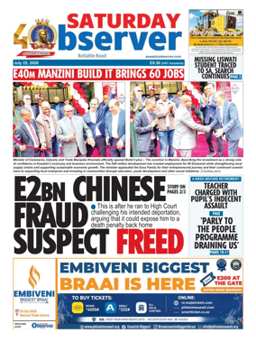 Cover of Saturday Observer (Eswatini)