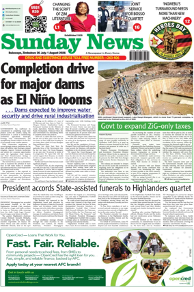 Cover of Sunday News (Zimbabwe)