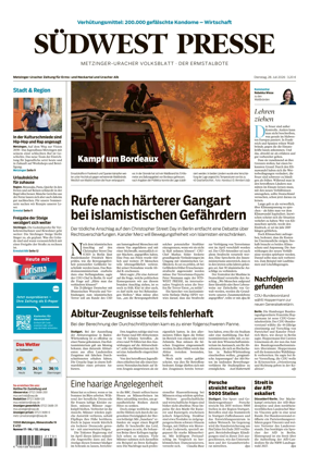 Cover of Sudwest Presse - Metzinger Uracher Volksblatt - Der Ermstalbote