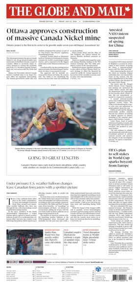 Cover of The Globe and Mail (Prairie Edition)