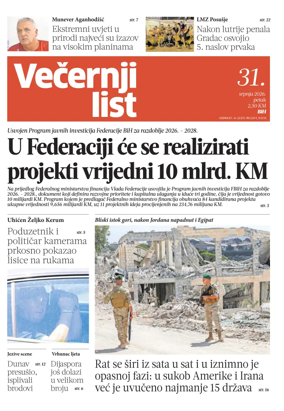 Cover of Vecernji list BiH