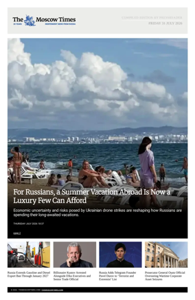 Cover of The Moscow Times - English