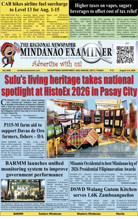 Cover of The Mindanao Examiner Regional Newspaper