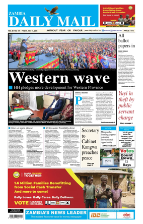 Cover of Zambia Daily Mail