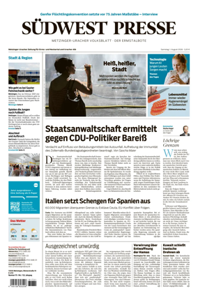 Cover of Sudwest Presse - Metzinger Uracher Volksblatt - Der Ermstalbote