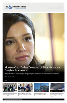 Cover of The Moscow Times - English