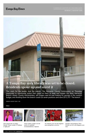 Cover of Tampa Bay Times TFP
