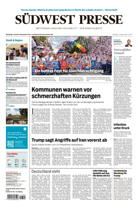 Cover of Sudwest Presse - Metzinger Uracher Volksblatt - Der Ermstalbote