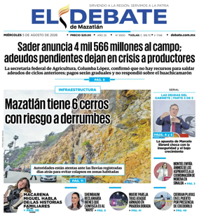 Cover of El Debate de Mazatlan