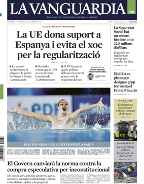 Cover of La Vanguardia (Catalonia - 1st edition)