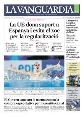 Cover of La Vanguardia (Catala)