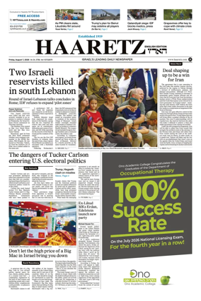 Cover of Haaretz english edition (Friday)