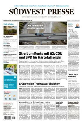 Cover of Sudwest Presse - Metzinger Uracher Volksblatt - Der Ermstalbote