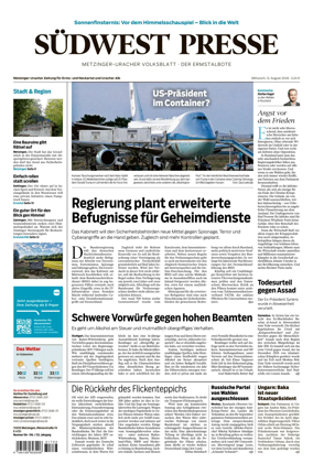 Cover of Sudwest Presse - Metzinger Uracher Volksblatt - Der Ermstalbote