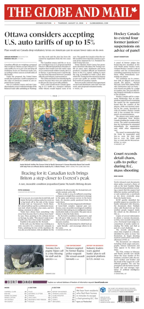 Cover of The Globe and Mail (Ontario Edition)