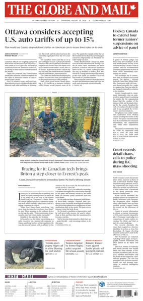 Cover of The Globe and Mail (Ottawa/Quebec Edition)