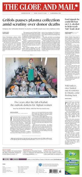 Cover of The Globe and Mail (Ontario Edition)