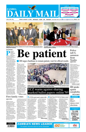 Cover of Zambia Daily Mail