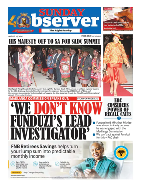 Cover of Sunday Observer (Eswatini)