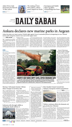Cover of Daily Sabah (Turkey)