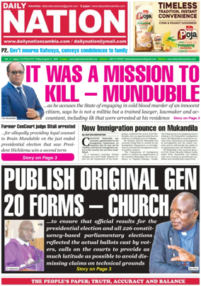 Cover of Daily Nation Newspaper