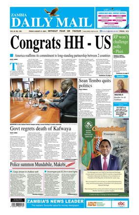 Cover of Zambia Daily Mail