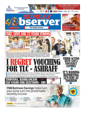 Cover of Sunday Observer (Eswatini)