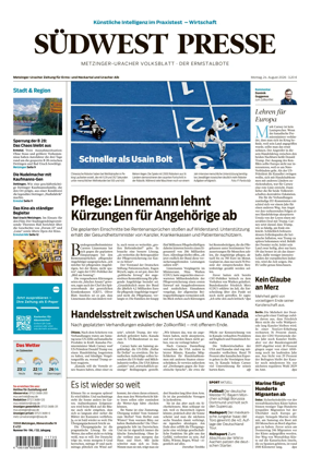 Cover of Sudwest Presse - Metzinger Uracher Volksblatt - Der Ermstalbote