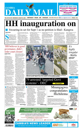 Cover of Zambia Daily Mail