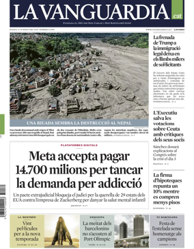 Cover of La Vanguardia (Catalonia - 1st edition)