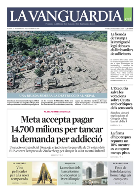 Cover of La Vanguardia (Catala)